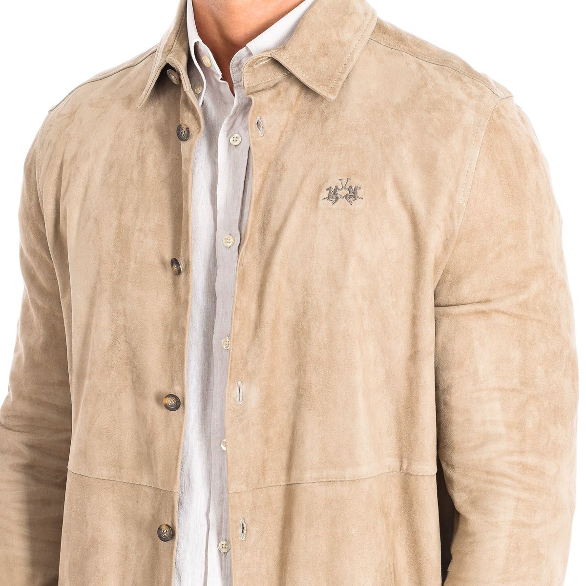 Wildleder-Hemdjacke mit Logo-Stickerei