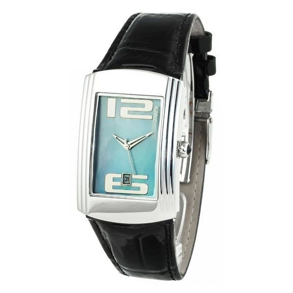 Rechteckige Blaue Zifferblatt Schwarze Lederuhr