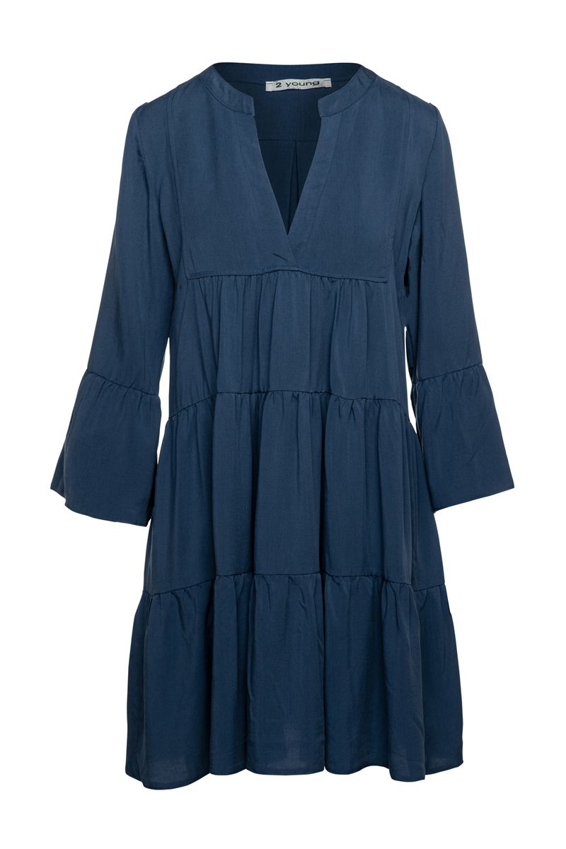 Gestuftes Tencel-Minikleid mit Glockenärmeln