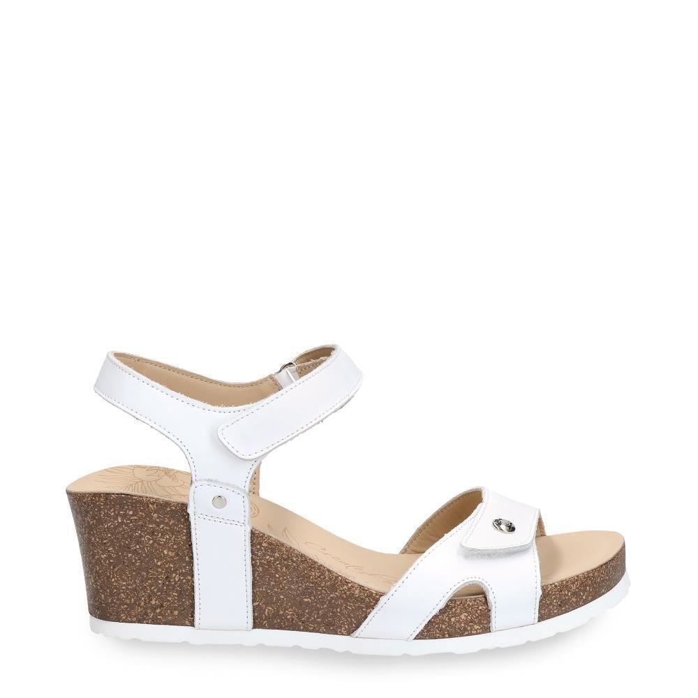Weiße Leder Keilsandalen mit Riemen