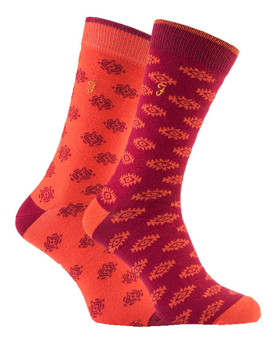 Farah - 2 Paar Herren Retro-Baumwollsocken mit ausgefallenen Mustern - FVS010ORG