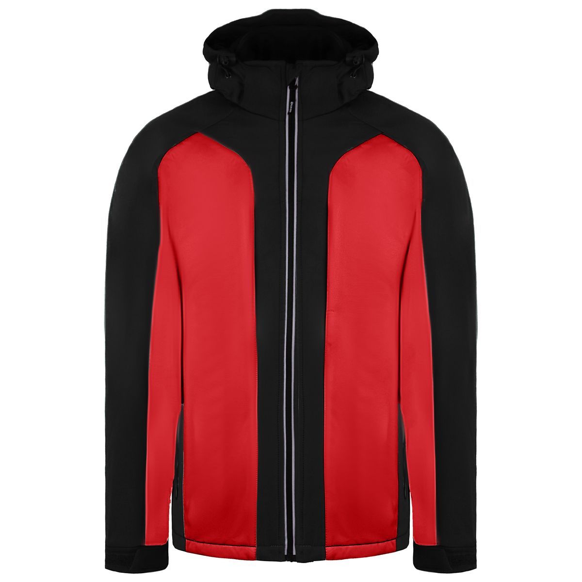 Rot-Schwarze Softshelljacke mit Kapuze