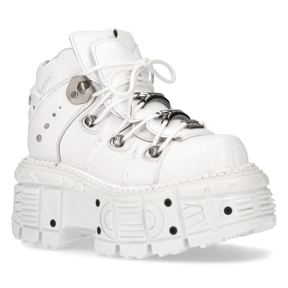 Weiße Leder-Plateau-Stiefeletten