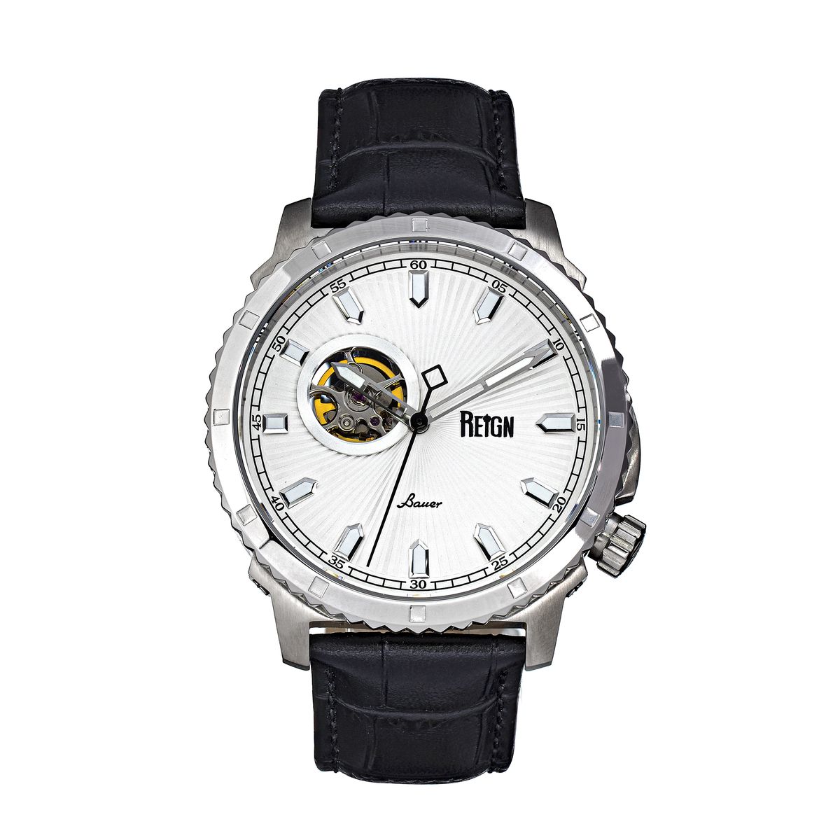 Herren Automatikuhr Semiskelett Lederuhr