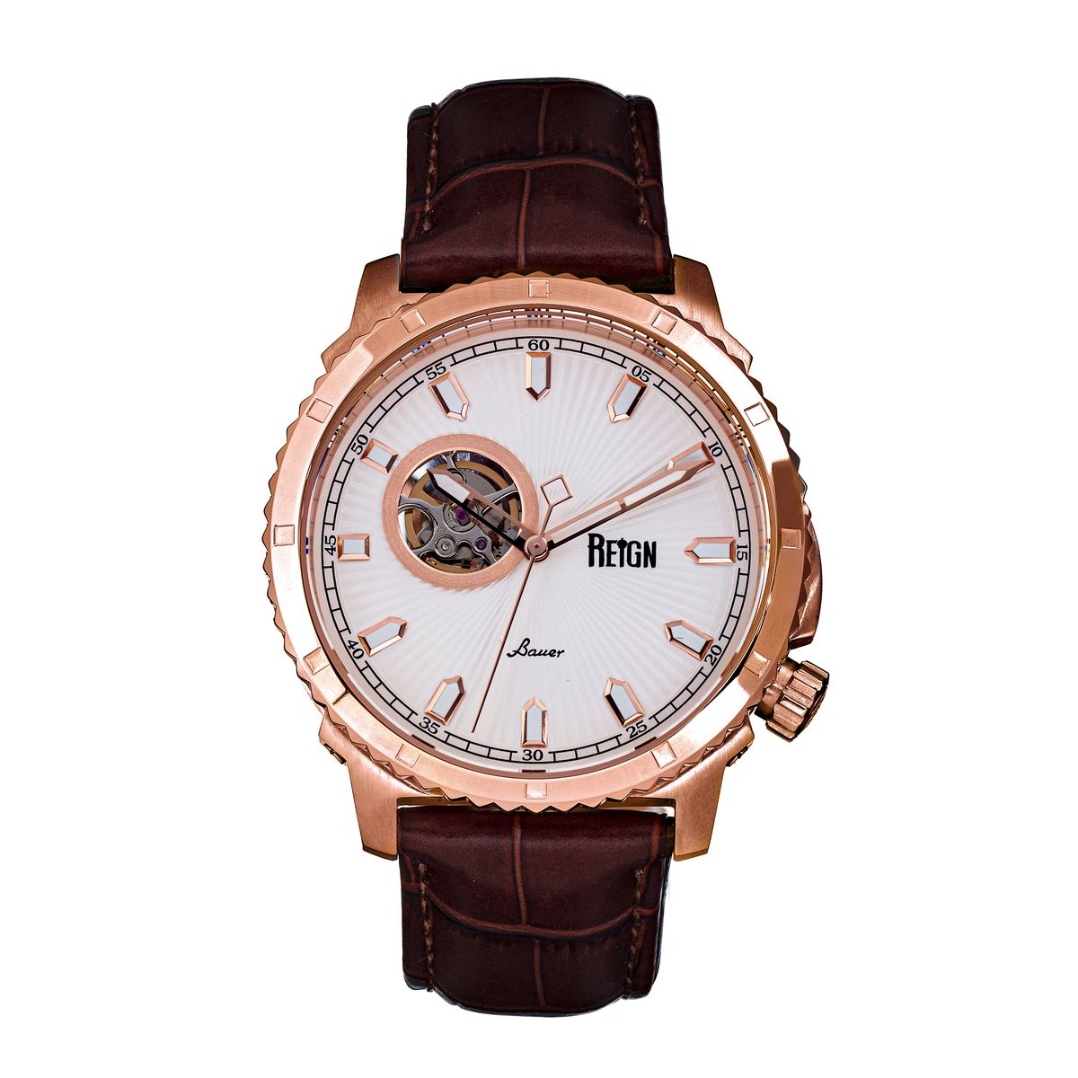Herren Automatikuhr Semiskelett Lederuhr