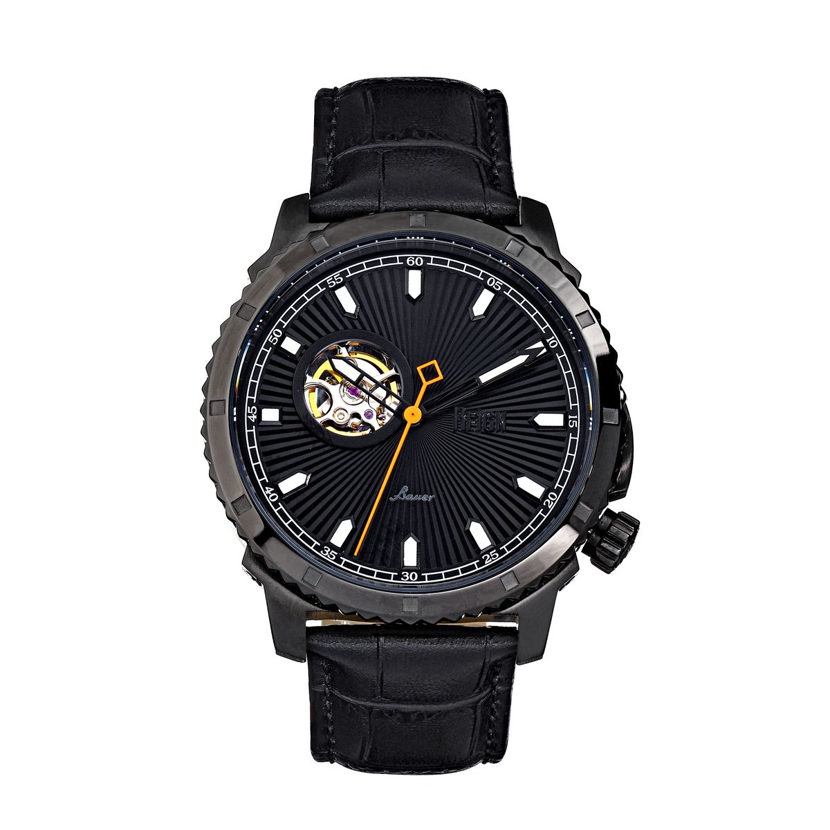 Herren Automatikuhr Semiskelett Lederuhr