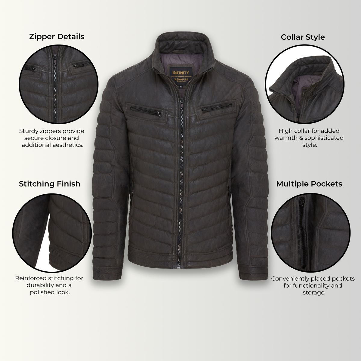 Gesteppte Nappaleder-Pufferjacke
