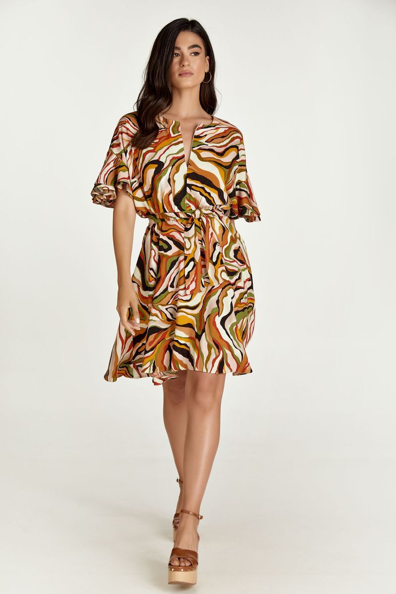 Retro-Print Minikleid mit Bindegürtel
