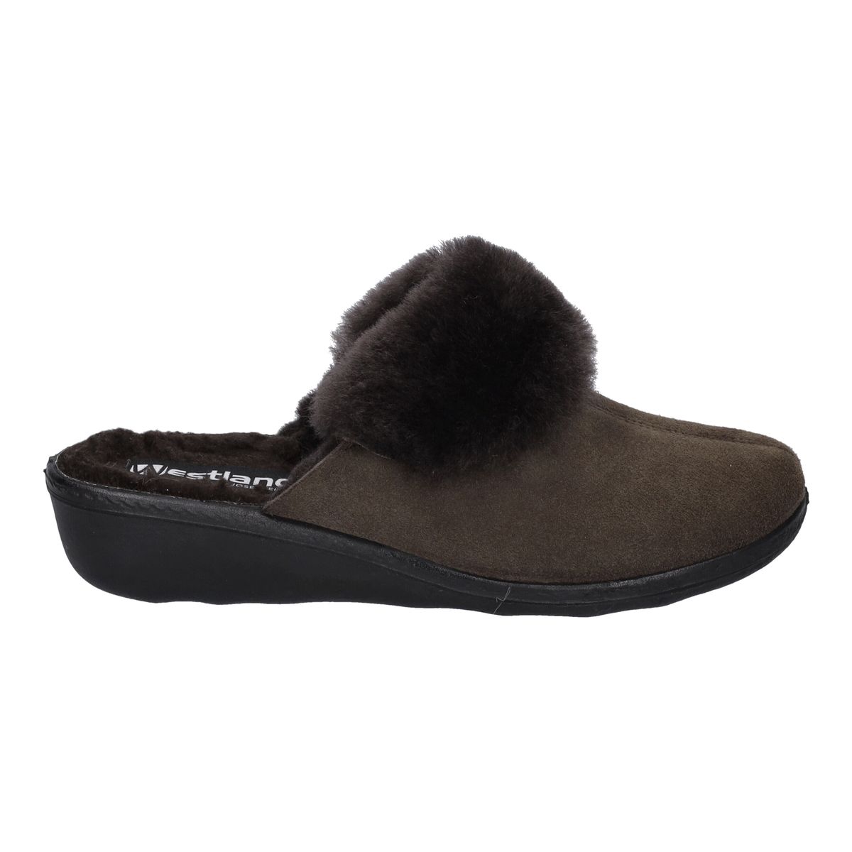 Gemütliche Veloursleder-Mules mit Pelzbesatz