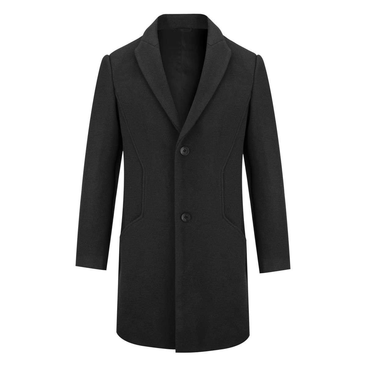 Herren Lang Slim Fit Winter Warm Business Wollmantel Schwarz