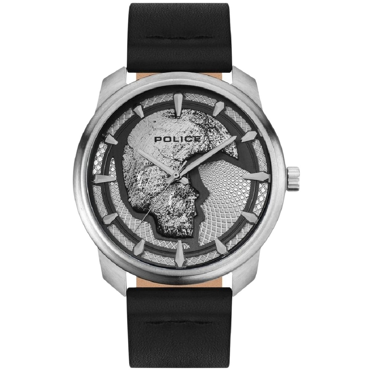 Moderne silberfarbene Uhr mit Lederarmband