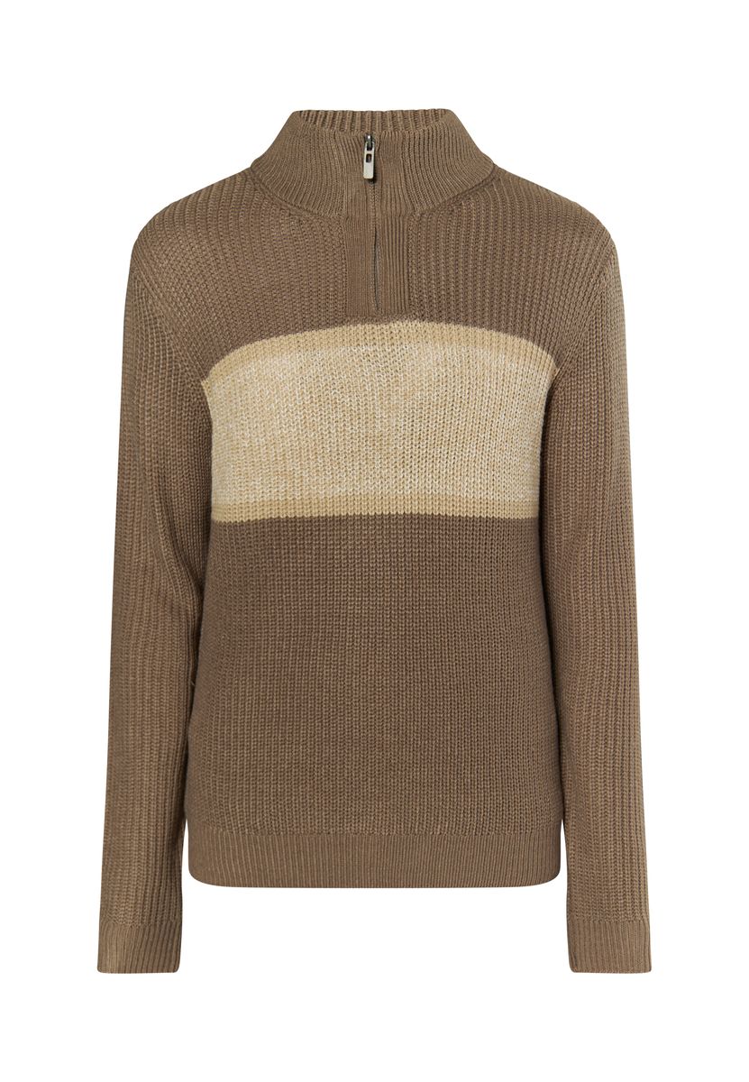 Herren Strickpullover mit Rippmuster und halbem Reißverschluss