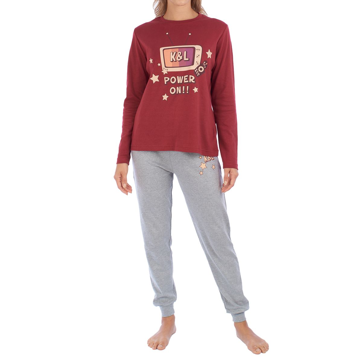 Baumwoll-Pyjama-Set mit Grafik-Druck