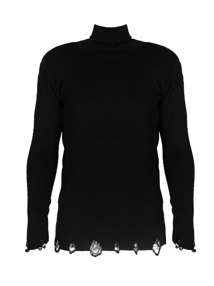 Pullover Strick mit Rollkragen und Destroyed-Saum