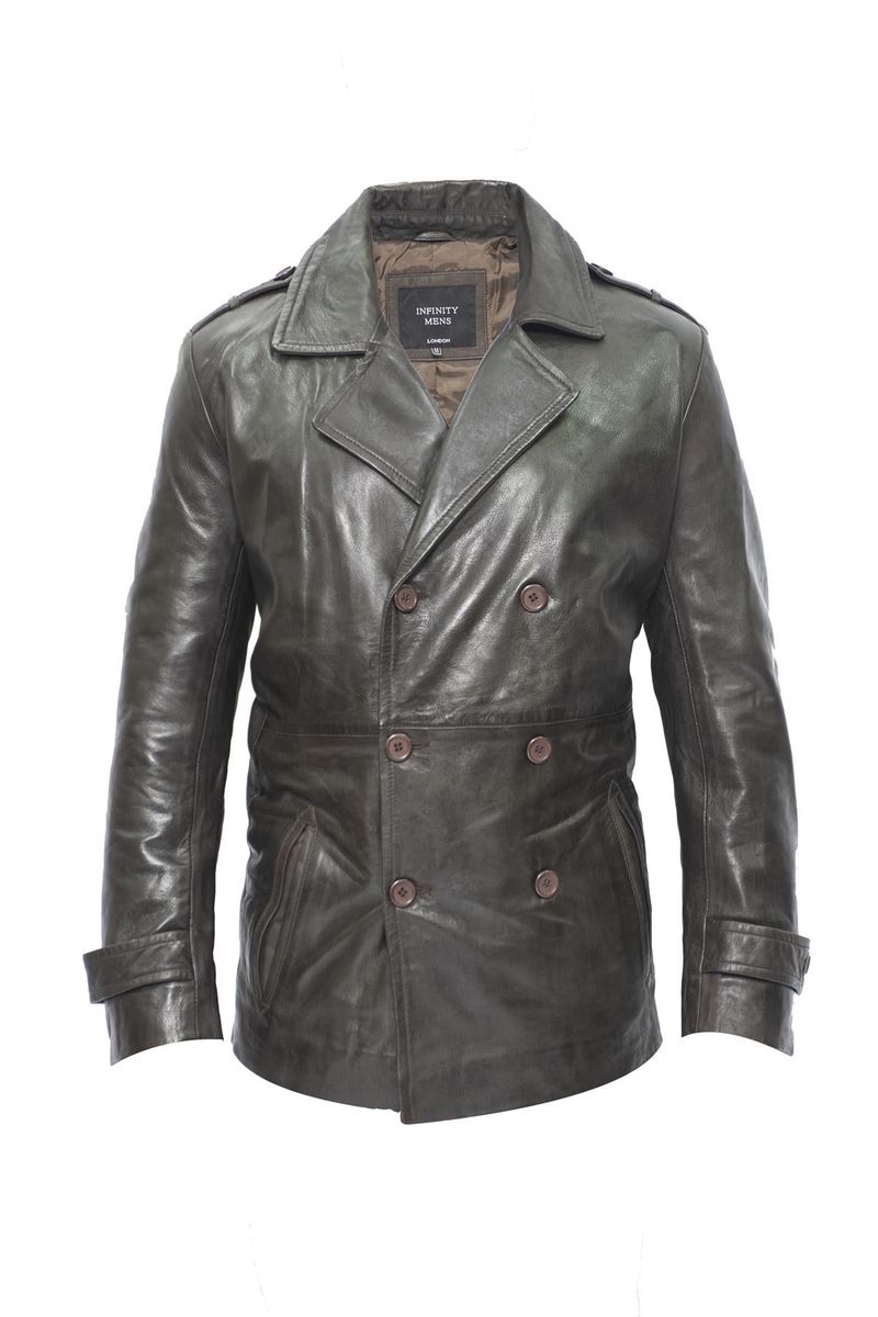 Zweireihiger Nappa-Leder-Peacoat