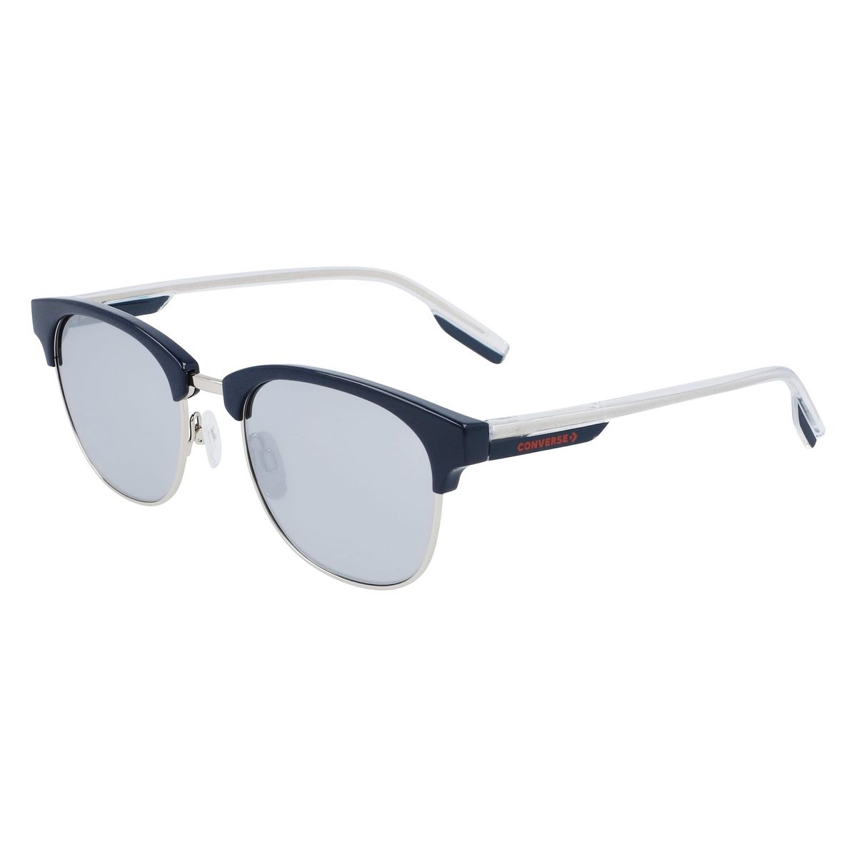 Runde Browline-Sonnenbrille mit silbernen Gläsern