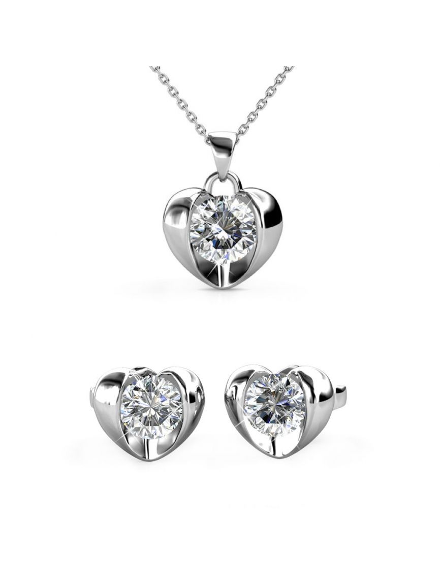 Silbernes Herzanhänger- und Ohrring-Set