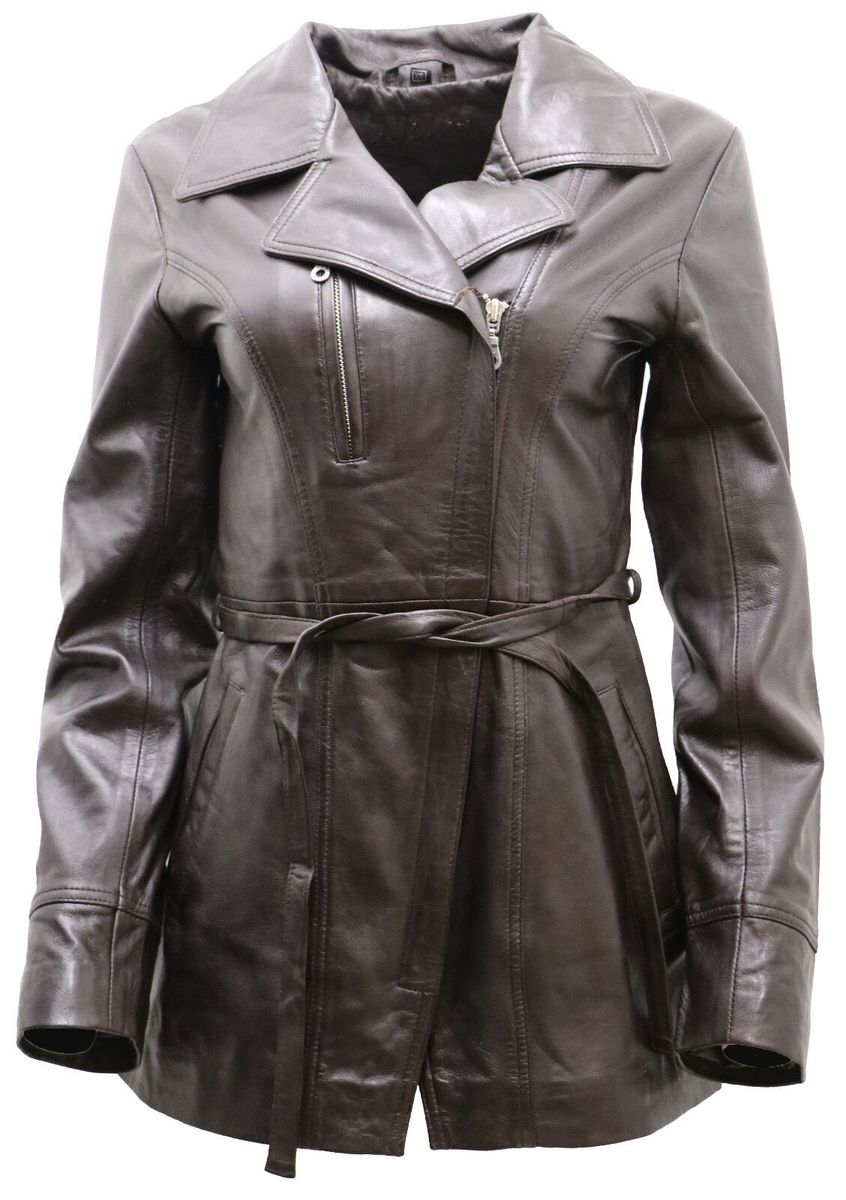 Gürtel-Lederjacke Biker-Stil Md-Länge