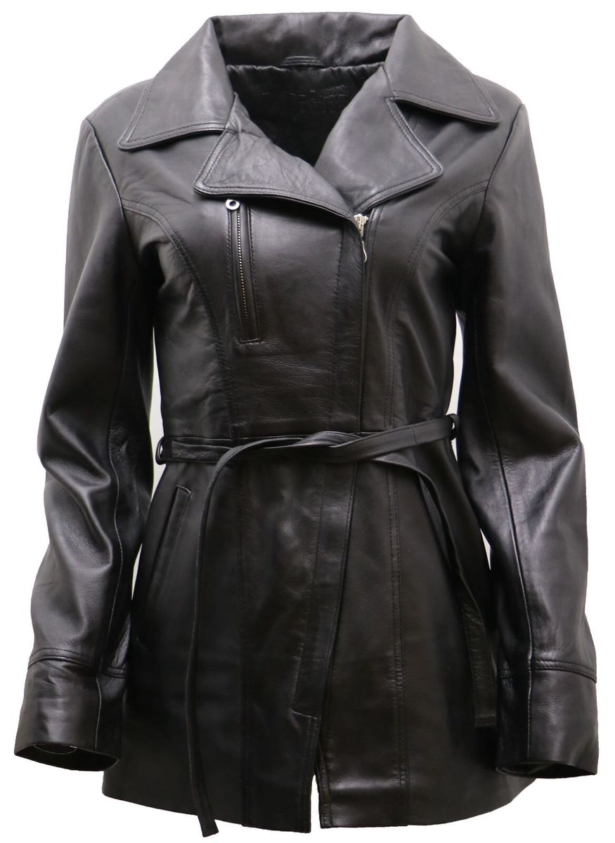 Gürtel-Lederjacke Biker-Stil Md-Länge