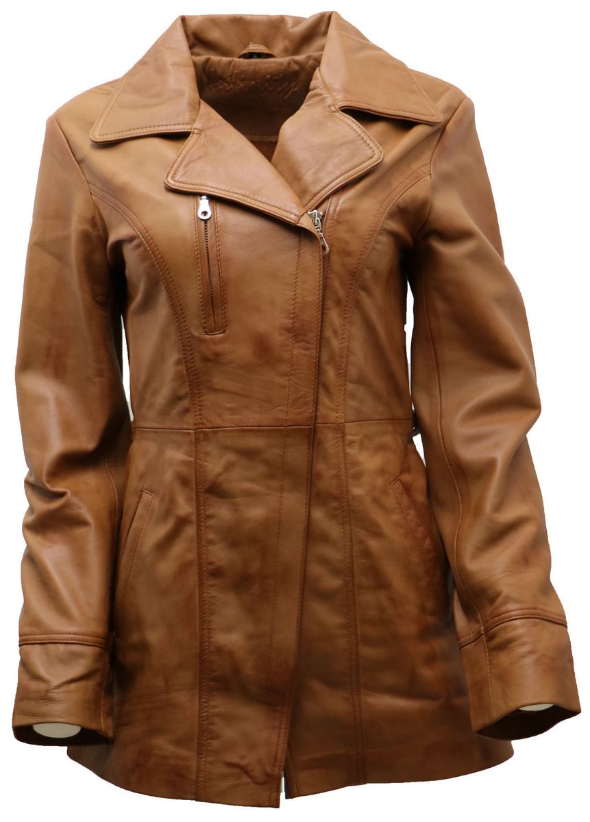 Gürtel-Lederjacke Biker-Stil Md-Länge