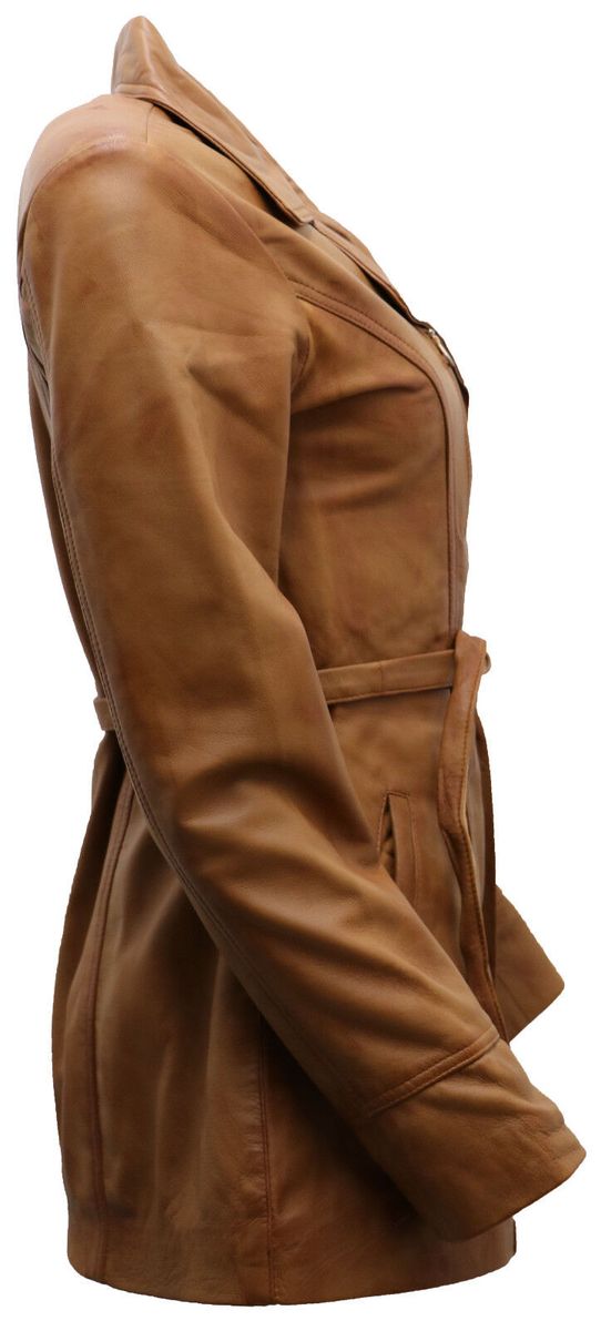 Mittellange Leder-Bikerjacke mit Gürtel