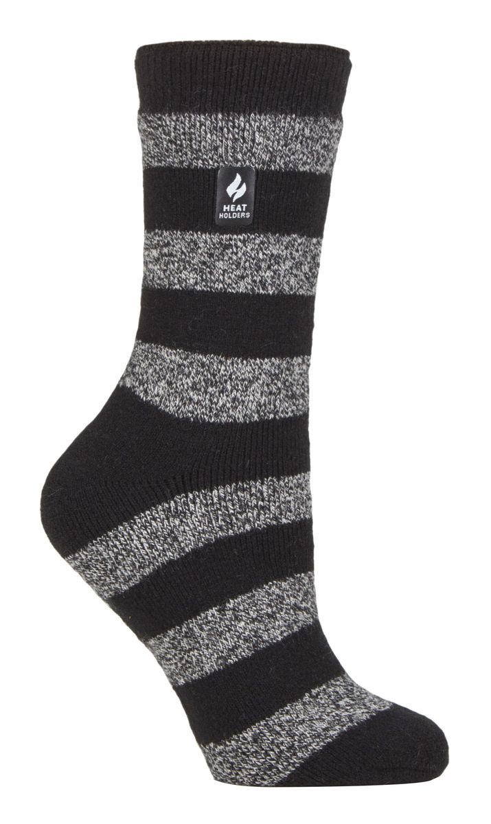 Heat Holders Lite - Isolierte Thermosocken für Damen | Mehrere Designs einschließlich Argyle Streifen Herzen Sterne | Warme Socken für Winter - Schwarz / Weiß (Bologna)