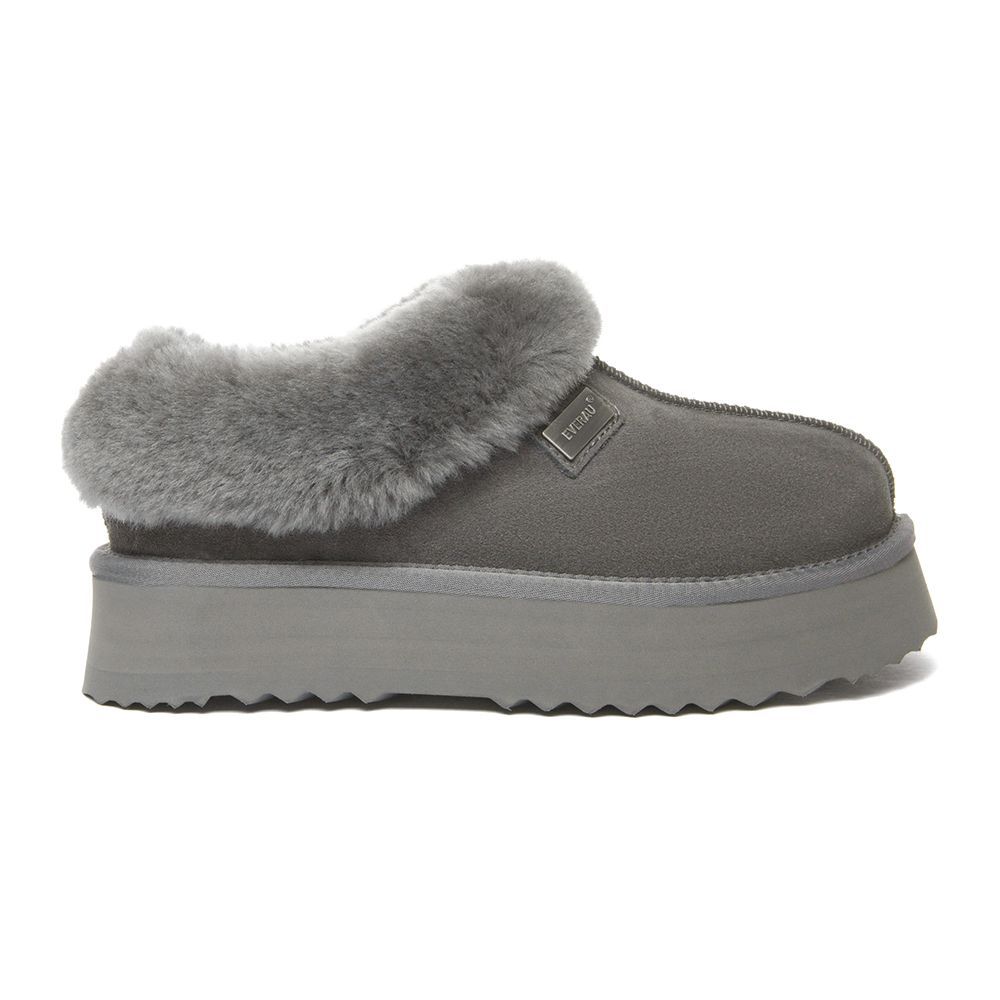 Damen Shearling Plateau Clog Hausschuh