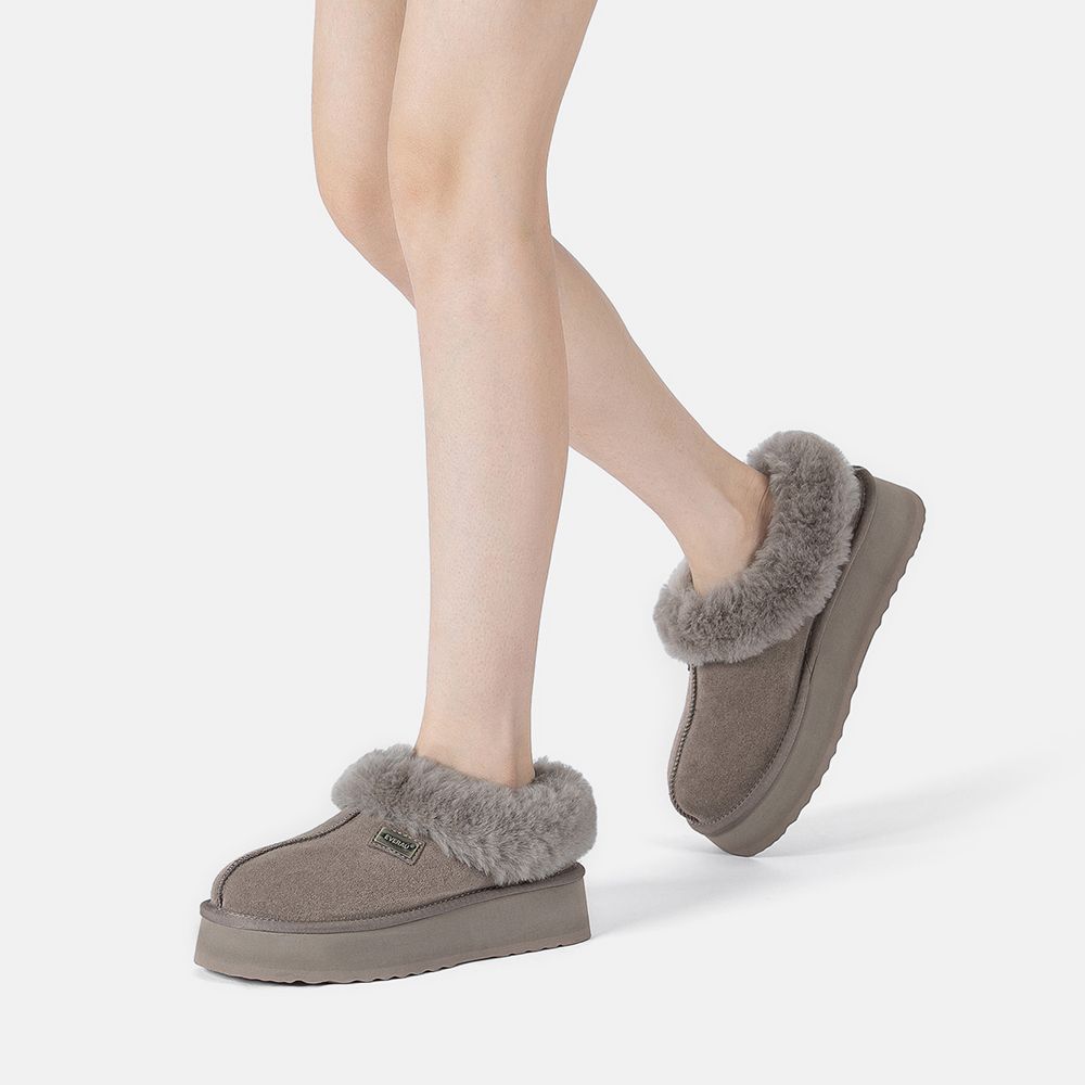 Topknot Plateau-Hausschuhe mit Fell