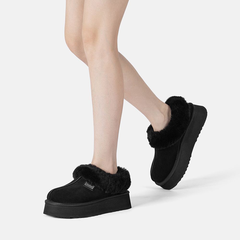 Topknot Plateau-Hausschuhe mit Fell