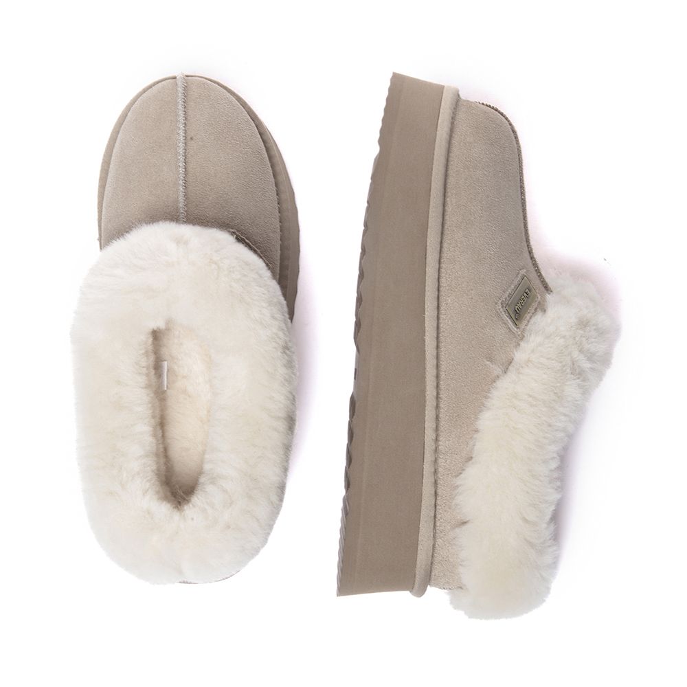 Topknot Plateau-Hausschuhe mit Fell