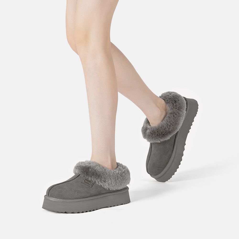 Topknot Plateau-Hausschuhe mit Fell