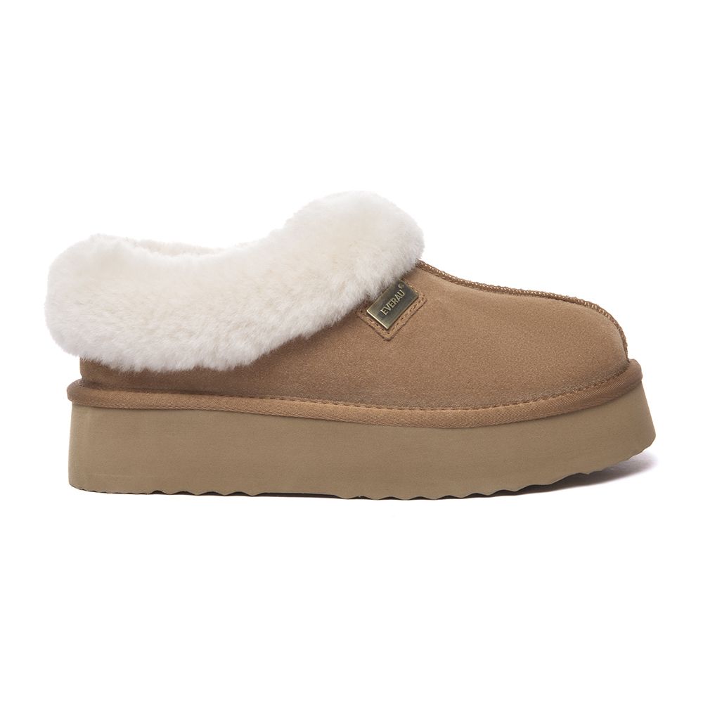 Damen Shearling Plateau Clog Hausschuh