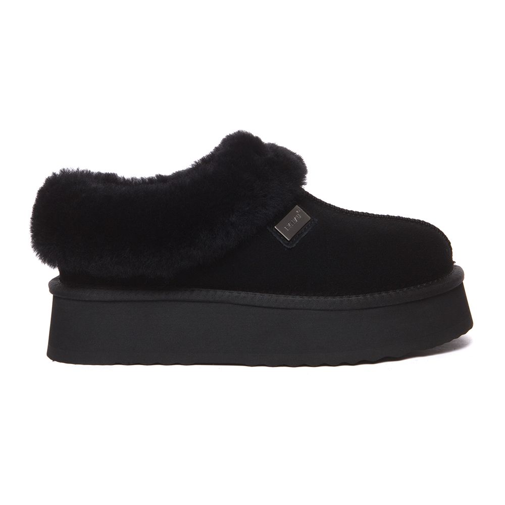 Damen Shearling Plateau Clog Hausschuh
