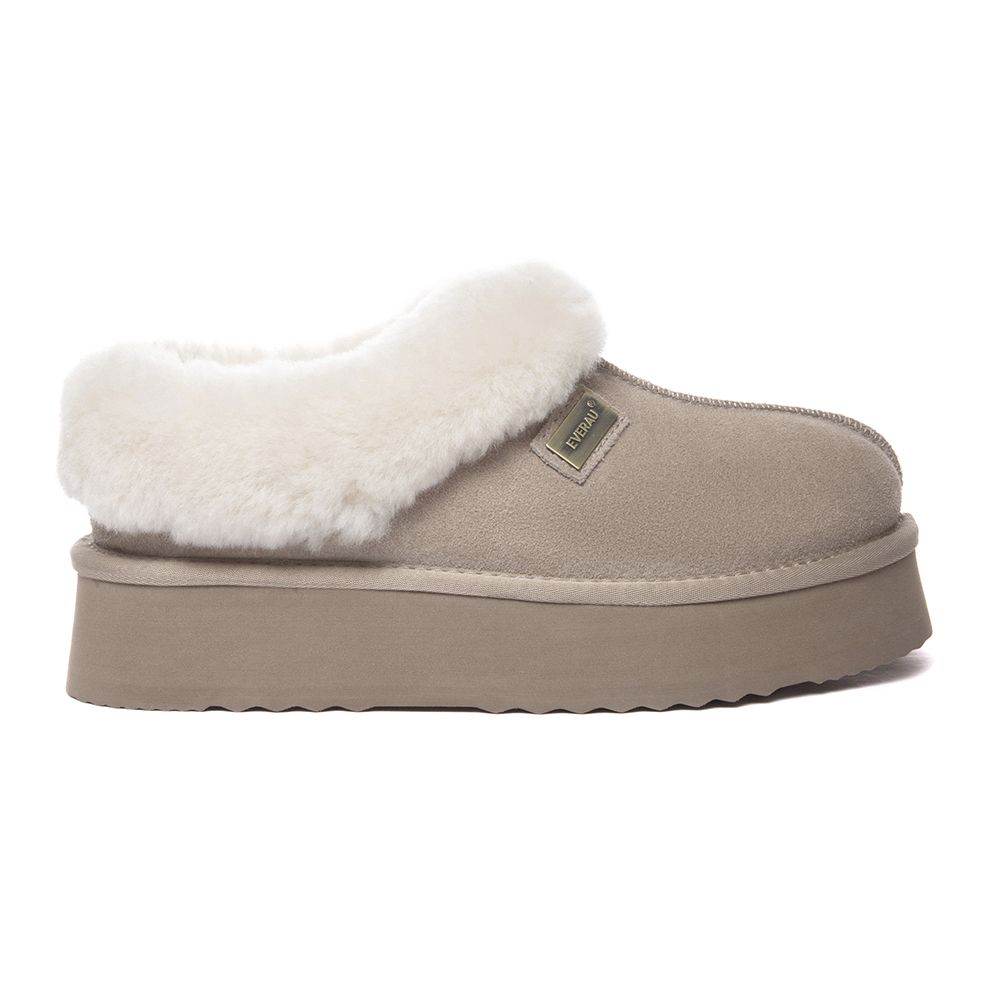 Damen Shearling Plateau Clog Hausschuh