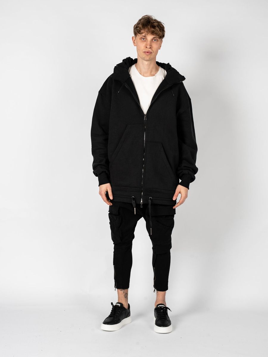 Übergroßer Reißverschluss-Hoodie in Schwarz