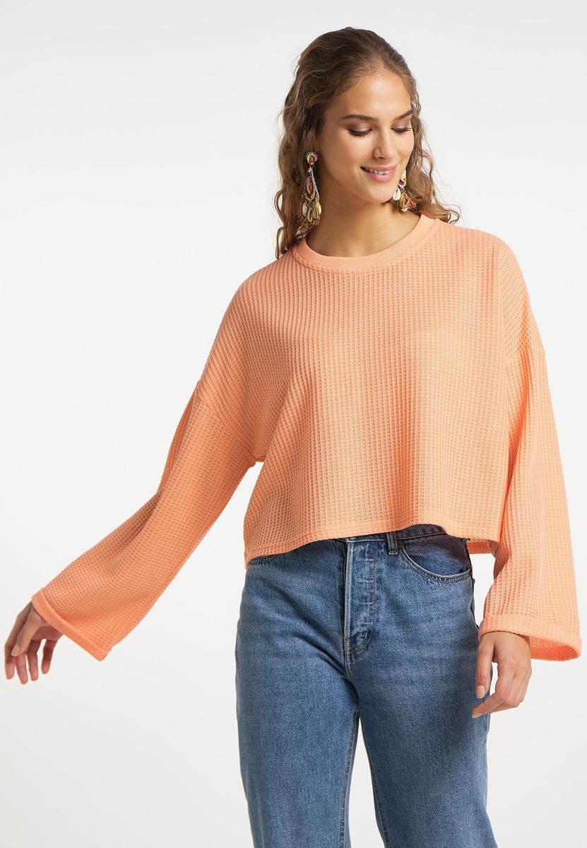 Boxy Cropped-Sweatshirt mit Waffelstruktur