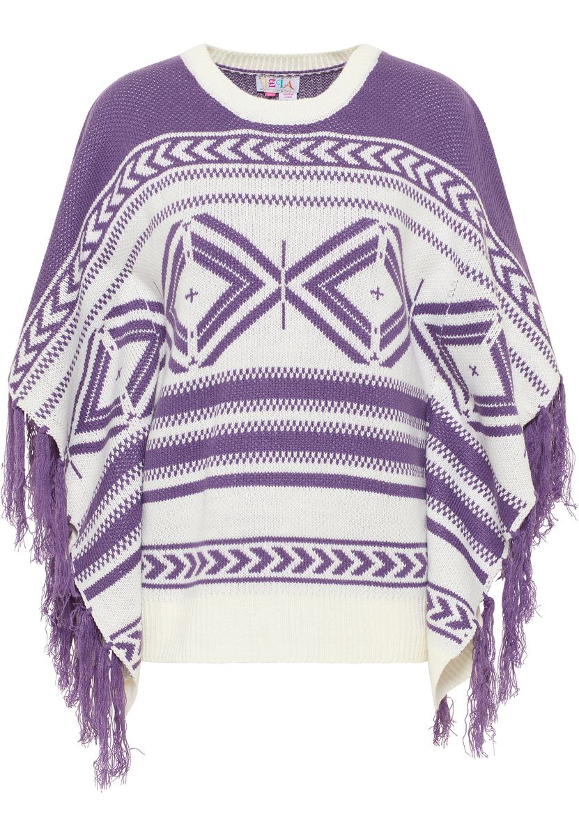Strickponcho im Boho-Stil mit Fransen