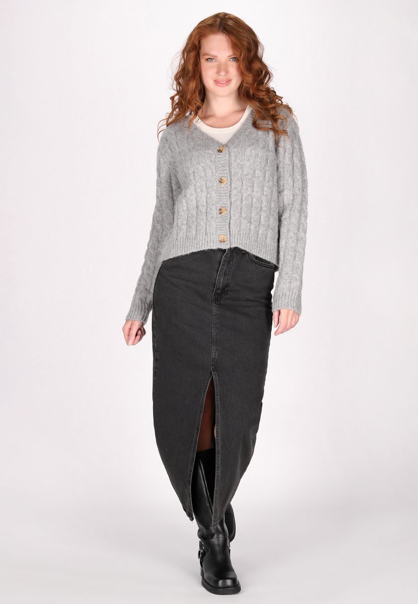 V-Ausschnitt Cardigan mit Zopfmuster