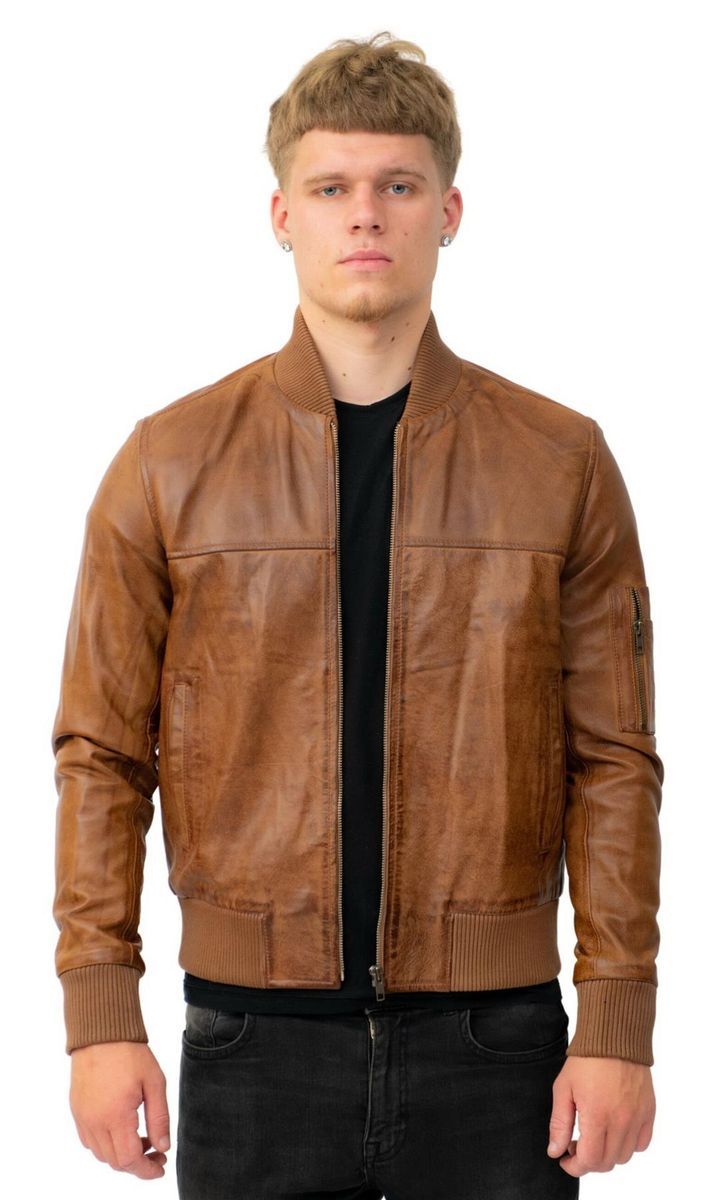 Herren Retro Leder Bomberjacke
