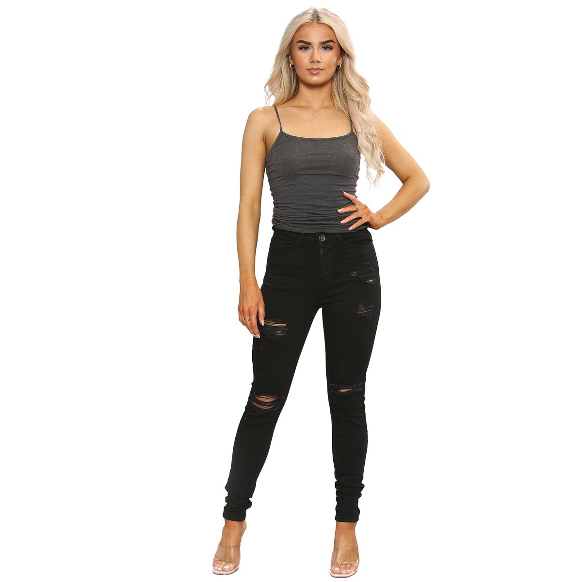 Zerrissene, hochtaillierte Skinny Jeans