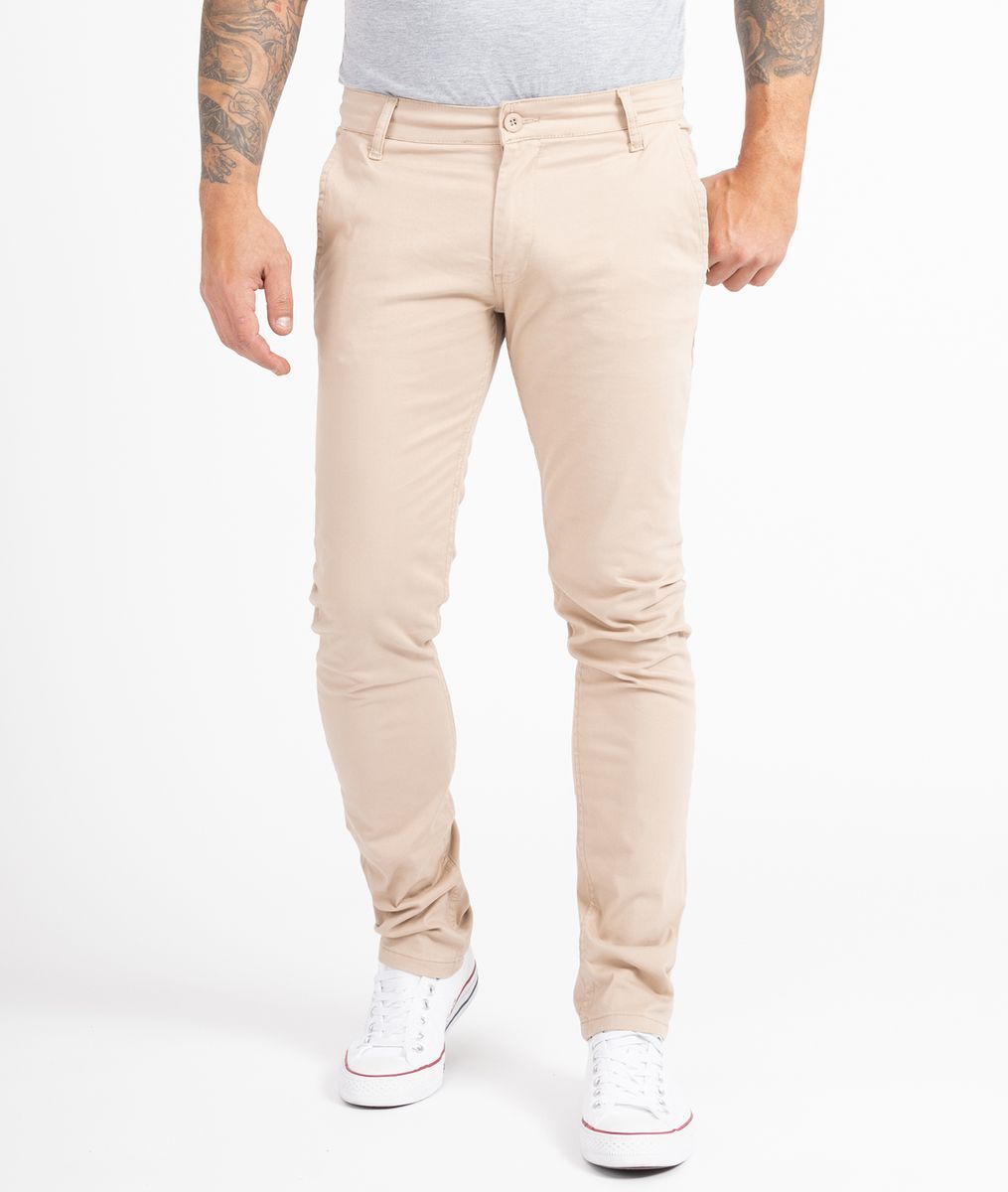 Schmal geschnittene beige Chino Hose