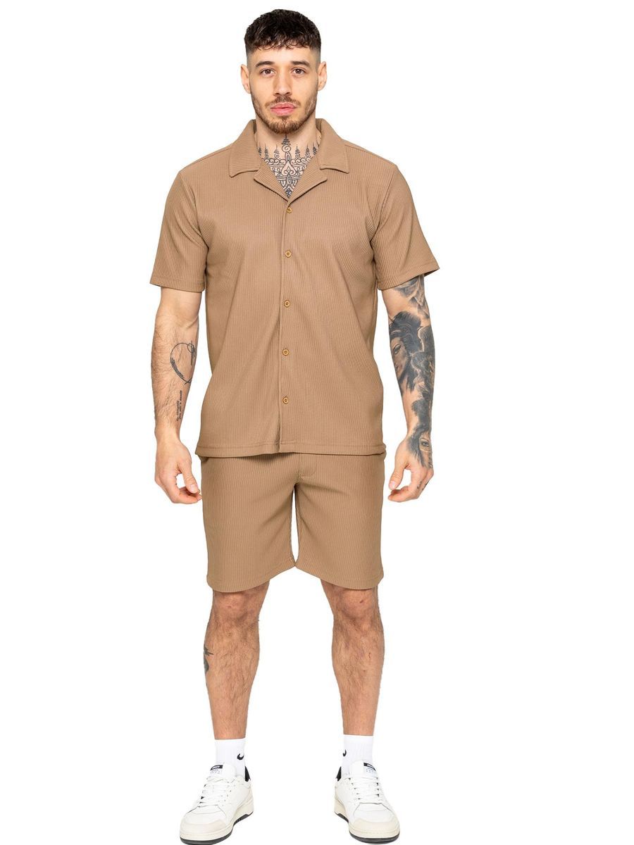 Herren Strukturierter Strick Hemd & Shorts Set