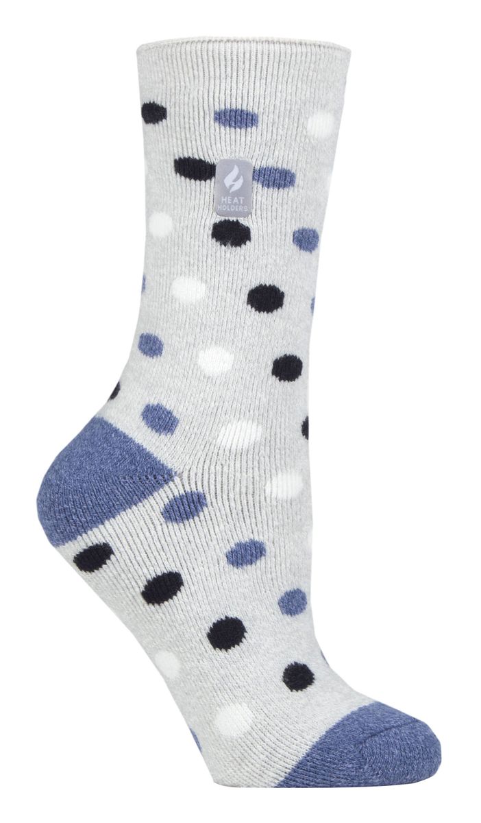 Heat Holders Lite - Isolierte Thermosocken für Damen | Mehrere Designs einschließlich Argyle Streifen Herzen Sterne | Warme Socken für den Winter - Hellgrau / Denim (Malaga)