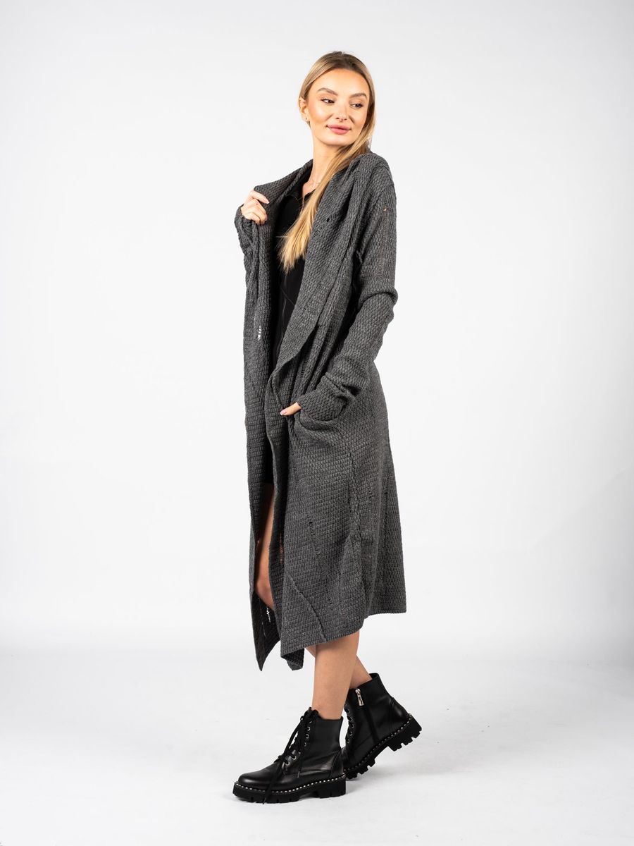 Unisex Longline Strickcardigan mit Kapuze