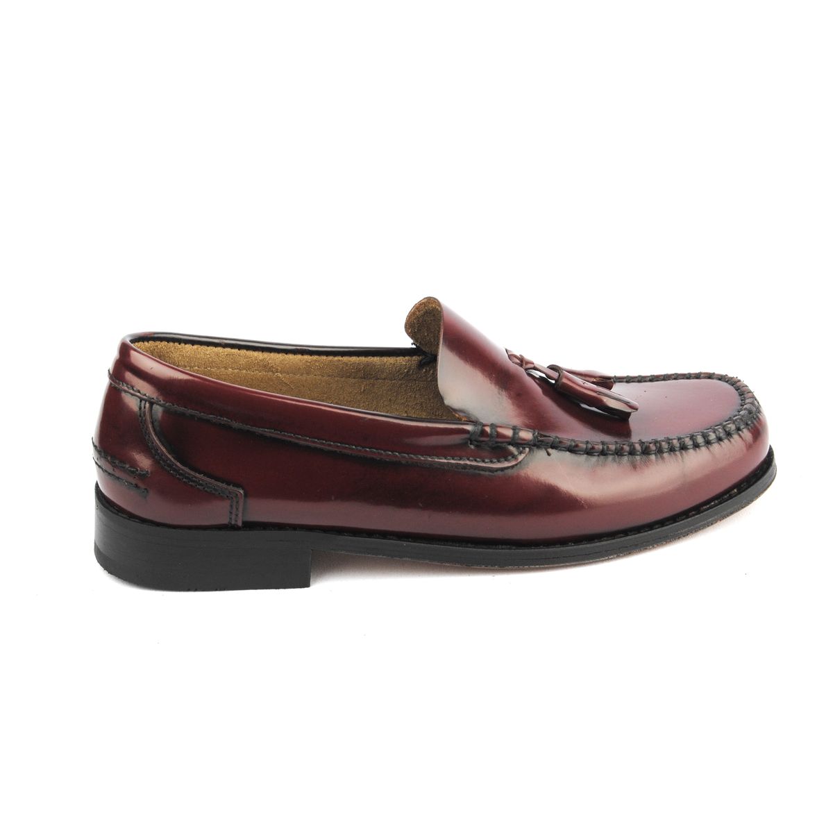 Burgunderfarbener Leder-Tassel-Loafer-Schuh