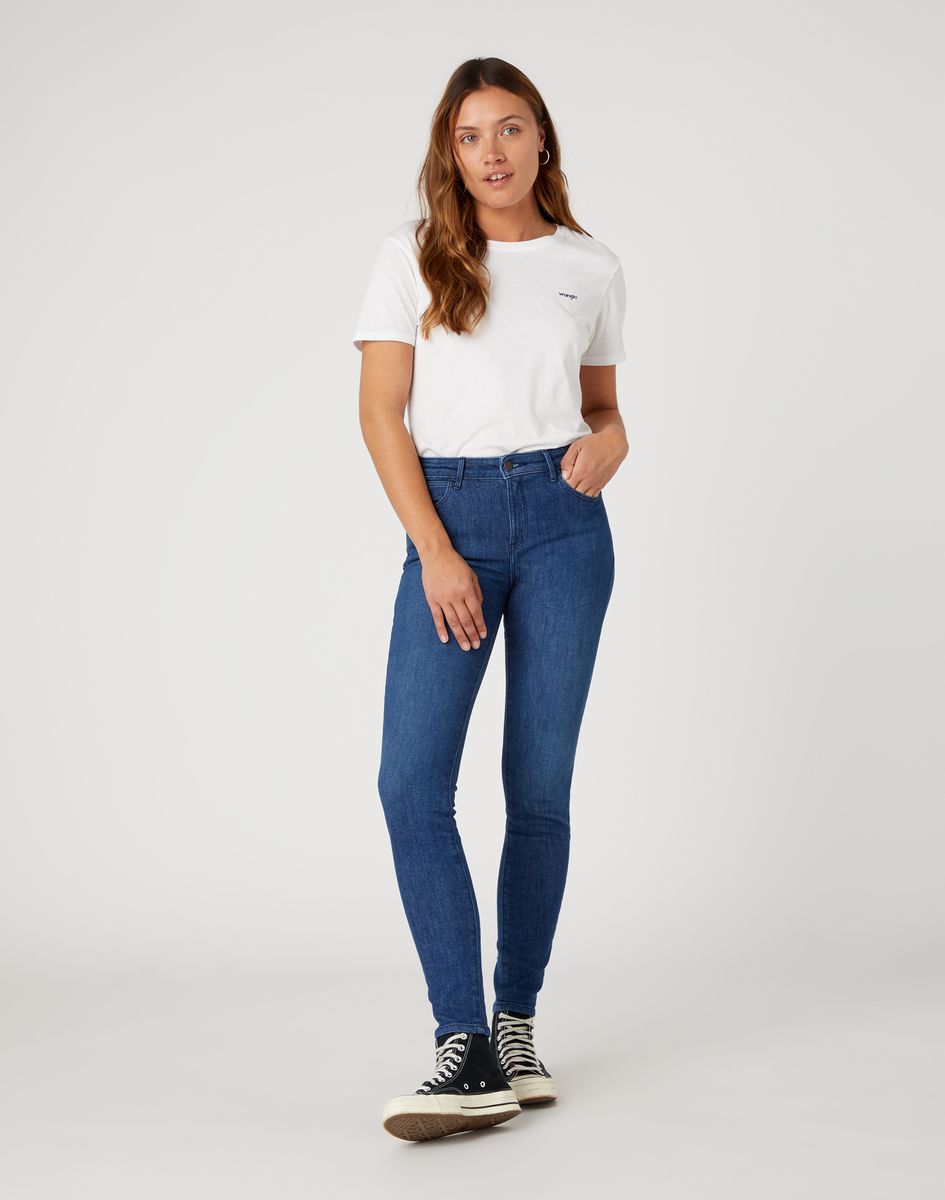 Klassische indigoblaue High-Waist Skinny Jeans