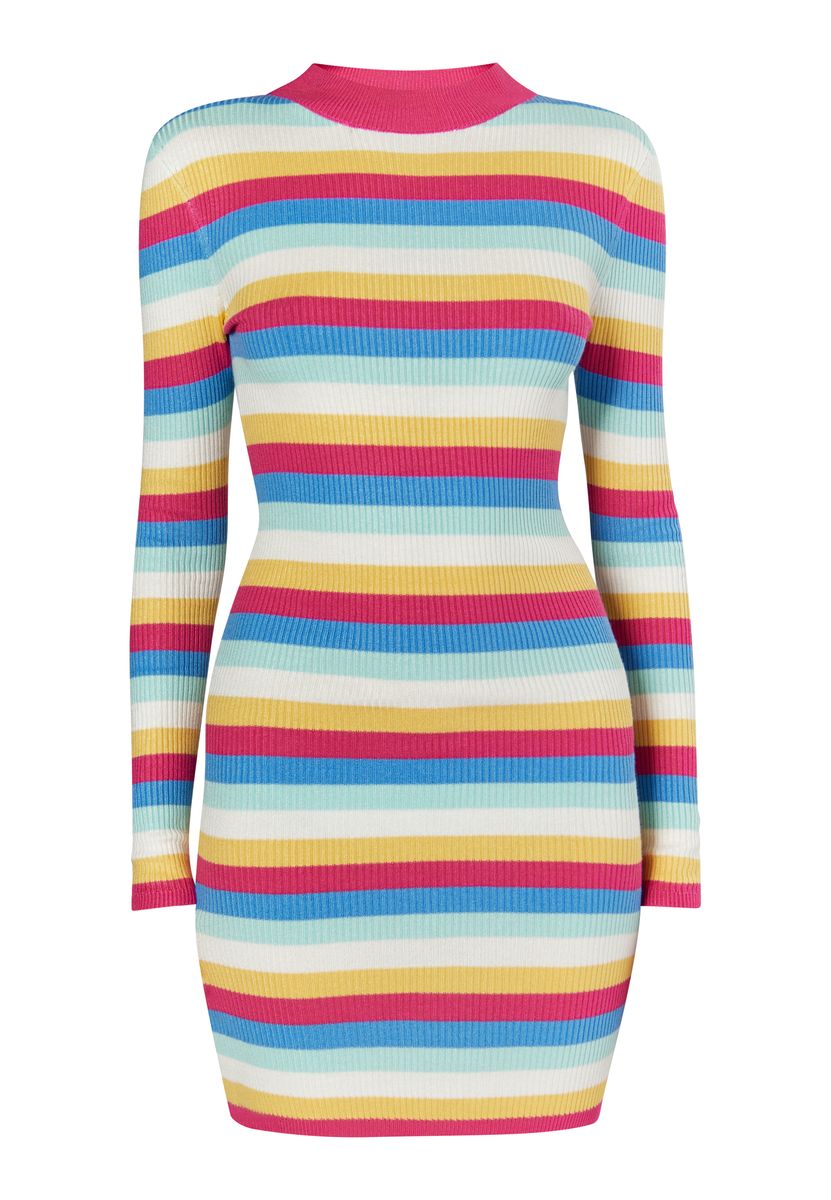 Mymo Strickkleid Damen Rosa Mehrfarbig