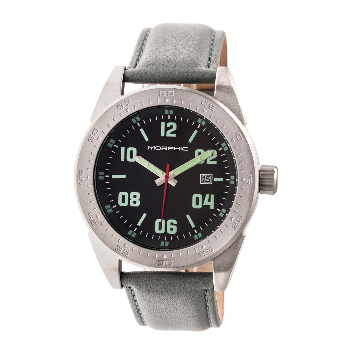 Graue Analoguhr mit Lederarmband