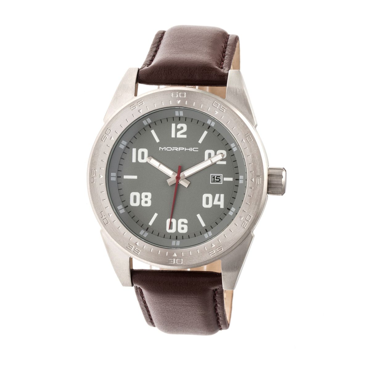Graue Analoguhr mit Lederarmband