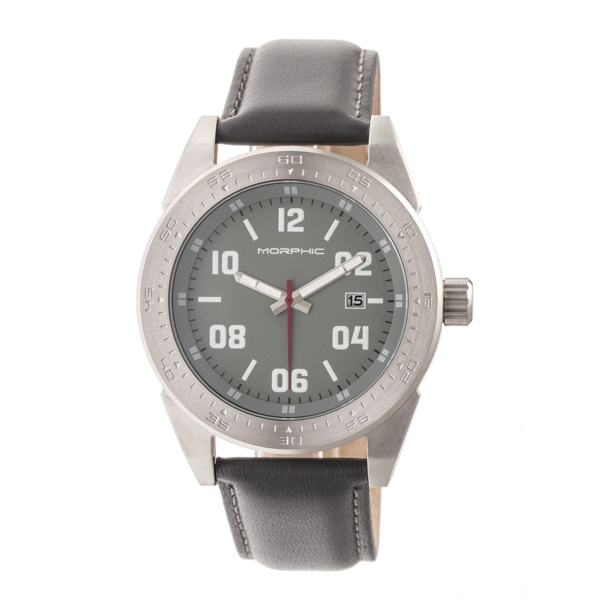 Graue Analoguhr mit Lederarmband